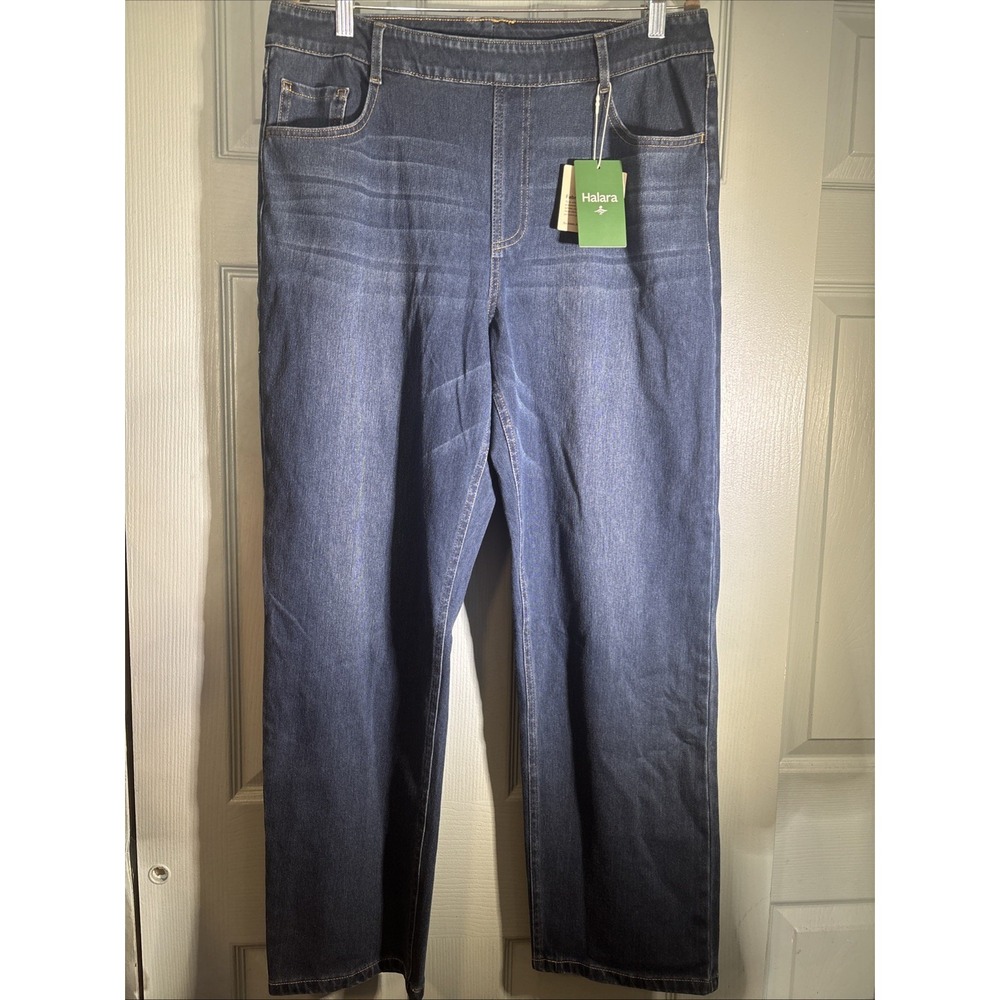 Halara Women's Size XL Flex Denim Pull-On Straight Leg  Stretch Knit Denim Jeans